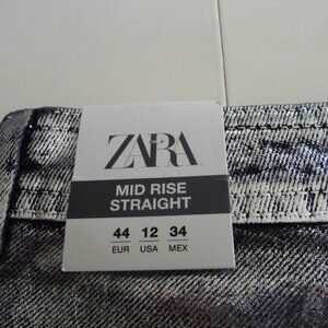 ZARA Z1975 STRAIGHT MID-RISE FOIL JEANS REF. BLACK/SILVER | 6147/060  SIZE 12
